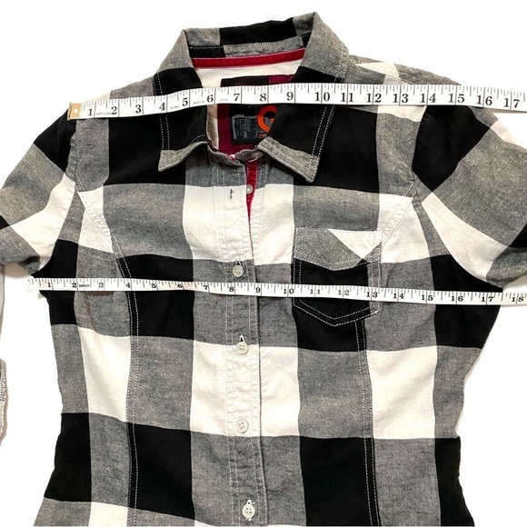 Black White Long Sleeve Button-down Plaid Cotton Flannel Shirt Medium Grunge - Picture 12 of 15